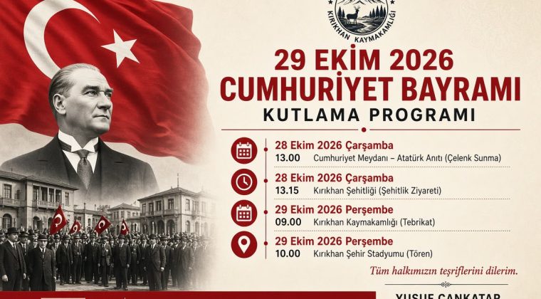 Kırıkhan’da 29 Ekim Cumhuriyet Bayramı Kutlama Programı Belli Oldu